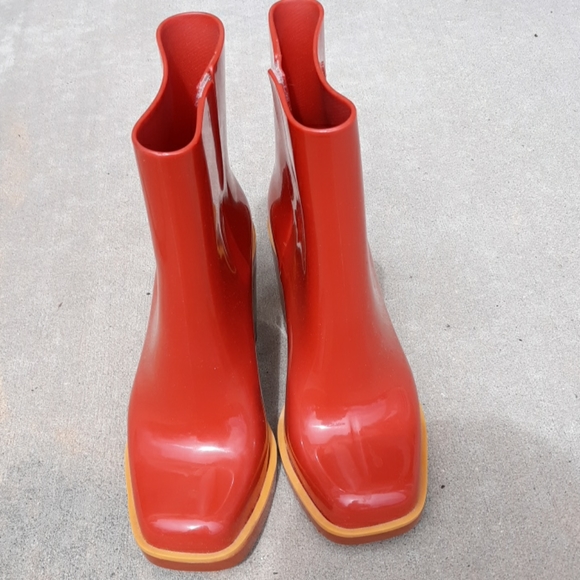 Melissa Sz 6 Plastic Orange Chunky Heel Boots - Picture 2 of 16